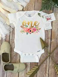 First Birthday Onesie Floral Wreath One Baby Birthday Etsy Baby Birthday Shirts 1st Birthday Shirts Flamingo Birthday