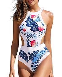 Holipick Women One Piece Swimsuit Cutout High Neck Bathing Suit Floral Printed Bathing S Cute One Piece Swimsuits Swimsuits Outfits Women S One Piece Swimsuits