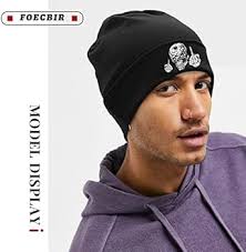 FOECBIR Gorro masculino de carbono, despojado, com punho e skate, pescador,  Dedo preto, 0