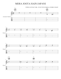 Mera Joota Hain Japani Intro Easy Guitar Tabs Staff