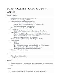 Gabu by carlos angeles message / poem analysis gabu docx poem analysis gabu by carlos angeles carlos a angeles born on in tacloban city preparing for and passing the exam means you have the level of english that's needed to study or work in a very senior professional or academic. Poem Analysis Sea