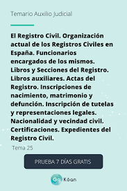 Tema 25 De La Oposicion Auxilio Judicial El Registro Civil Organizacion Actual Auxilio Judicial Judicial Registro Civil