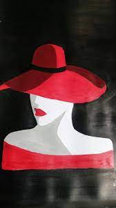 A Lady In Red Hat In 2021 Acrylic Colour Painting Painting On Paper Acrylic Colors
