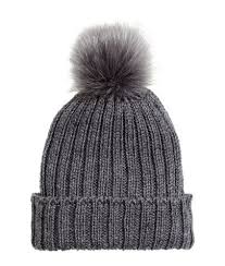 Dark Gray Melange Ribbed Hat In A Soft Wool Blend With A Faux Fur Pompom At Top Knitted Hats Stylish Beanie Cute Hats