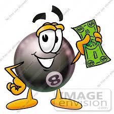 23842 Clip Art Graphic Of A Billiards Eight Ball Cartoon Character Holding A Dollar Bill By Toons4biz Clip Art Cartoon Characters Billiards