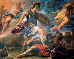Image of Aeneid Book 7 classical art Aeneas arrives in Latium Allecto Juno Latinus Turnus