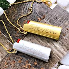 Shiny Gold Lighter Case Necklace Chain Custom Personalized Etsy Gold Light Lighter Case Metal Lighter