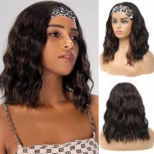 Amazon.com : mcriley Black Mixed Brown Headband Wig Short Wavy Headband  Wigs for Black Women Natural Curly Wigs with Headband Shoulder Length Wigs  ...