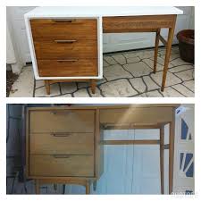 Before And After Mid Century Modern Desk Painted White With Refinished Wood Draw Mid Century Modern Desk Mid Century Modern Furniture Redo Desk Modern Design