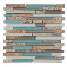 Glass Stone Mix Teal Kitchen Floor Decor Stone Mosaic Floor