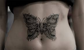 Lace Butterfly Tummy Tattoo Amazing Tattoo Ideas