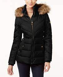Michael Michael Kors Faux Fur Trim Hooded Puffer Coat Macys Com Jackets Black Winter Coat Down Puffer Coat Fur Trim