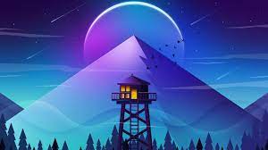 Firewatch forest mountains minimalism 4k. Minimalist Mountain Firewatch Tower Scenery 4k Wallpaper 6 423