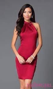 Short Halter Open Back Red Semi Formal Dress Red Cocktail Dress Satin Cocktail Dress Formal Dresses Short