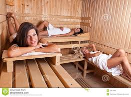 Three Women Relaxing a Hot Sauna Stock Image - Image of sauna, adult:  21679497