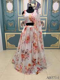 Free size ,gown length : Katrina Kaif Beige Floral Georgette Party Wear Lehenga Choli Einayacollection