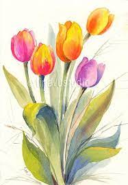 Tulip Art Tulip Painting Tulip Watercolor Spring Flower Watercolor Flowers Watercolor Original Painting Origi Tulips Art Watercolor Tulips Tulip Painting