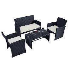 Vancouver 5 seater black rattan corner sofa patio set. 4 Piece Black Wicker Rattan Patio Set