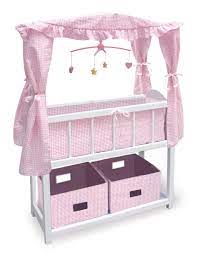Canopy Doll Crib With Baskets Bedding And Mobile White Pink Fits American Girl My Life As Most 18 Inch Dolls Walmart Com