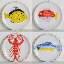 Now i want to take down those tacky plate hangers and try these! Hand Painted Anouk Fish Plates Maison Midi