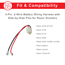3-Pin, 2-Wire Battery Wiring Harness with Side-by-Side Pins for Razor  Scooters