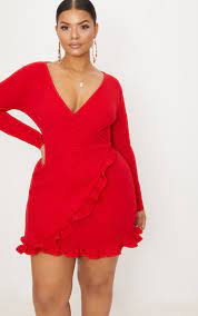 Check spelling or type a new query. Plus Red Ruffle Detail Wrap Dress Plus Size Prettylittlething Usa