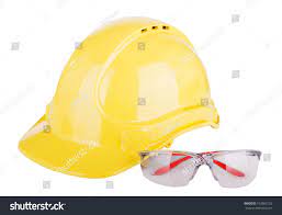 Personal Safety Equipment Or Ppe Personal Protective Equipment With A Hard Hat And Safety Glasses Isolated On Whit Blue Plates Photo Editing Stock Photos