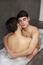 Gay Couple Bathing Together Hugging