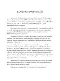 Îmbunătăţirea continuă a competenţelor profesionale. Raport De Autoevaluare
