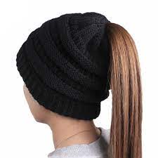 Beanie Tail Womens Knit Messy High Bun Ponytail Beanie Solid Ribbed Hat Cap Black C11885glchz Womens Winter Knits Winter Hats For Women Ponytail Beanie