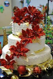 Holiday Party Decorating With Poinsettias Christmas Wedding Cakes Winter Wedding Cake Wedding Cakes