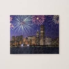 Chicago horizont puzzle in straßenansicht jigsaw puzzles auf thejigsawpuzzles.com. Fireworks Over Chicago Skyline Jigsaw Puzzle Zazzle Com Chicago Skyline Sears Tower Fireworks