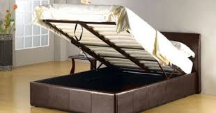 Bedroom Unique Brown Wooden Double Bed With Storage Under Bed White Mattress Blanket Pillows White Wa Double Bed With Storage Ottoman Storage Bed Leather Bed