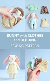 2 Pdf Mini Bunny With Set Of Clothes Basket With Bedding Etsy Sewing Stuffed Animals Stuffed Toys Patterns Doll Sewing Patterns