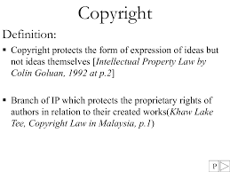 Copyright law protects a variety you might assume that you have to place a copyright symbol (© ) on your work in order to have a valid copyright. Copyright Intellectual Property Homepage