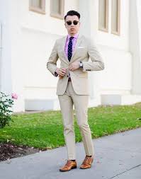 Brown shoes will be safe with most color choices although black will best complement a black tie. Beige Suit Color Combinations With Shirt And Tie Suits Expert