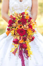 Order discount white calla lilies bouquet at bloomex canada. Red And Yellow Cascade Bridal Bouquet