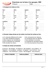 Pour chacun de ces verbes conjugués, trouve le temps et la personne (le sujet). Exercices Sur Le Futur 1er Groupe Cm1