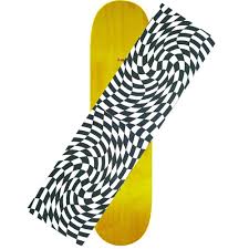Most skateboard decks are made out of hard rock maple. Hard Luck Warped Checker Grip Tape