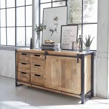 Meuble de metier industriel ancien classeur flambo 4 grand tiroirs en metal brut decapé et patiné couleur canon de fusil. Buffet Industriel Porte Coulissante Manguier 6 Tiroirs Bois Made In Meubles