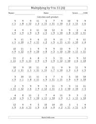 The Multiplying By 9 To 11 With Factors 1 To 12 100 Questions A Ma In 2020 Multiplication Worksheets Math Multiplication Worksheets Multiplication Facts Worksheets