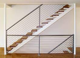 Steel Stair With Cable Railings Post Road Iron Works Steel Stairs Stairs Banister Remodel