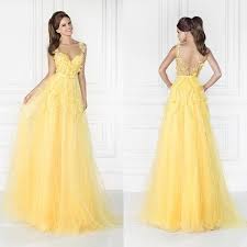 Beautiful Light Yellow Prom Dresses Sheer Crew Beaded Applique Floor Length Graduation Gowns 2015 Prom Dresses Yellow Yellow Evening Dresses Prom Dresses Long