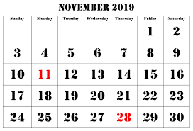 Printable November Holidays 2019 Calendar Printable Calendar Template Calendar Template November Holidays