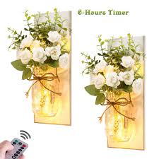 Patton wall decor blooms in mason jar floral canvas art walmart com walmart com. Rustic Wall White Flower Sconces Mason Jar Lights Handmade Wall Art Hanging Design With Led Fairy Lights And White Rose Buy Flower Mason Jar Sconces White Sconces Mason Jar Rustic Wall Sconces Mason