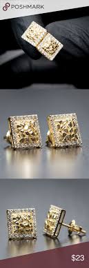Gold nugget post earrings 5 gram of natural 20 22k gold. Mens 3d Square Nugget Hip Hop Stud Earrings Stud Earrings Mens Accessories Jewelry Nugget