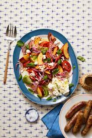 Tomato Peach Basil Salad With Italian Sausage Recipe Summer Recipes Dinner Italian Sausage Recipes Recipes