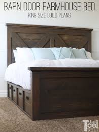 Diy queen bed frame plans blueprints for simple bedstead. King X Barn Door Farmhouse Bed Plans Her Tool Belt