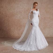 Mermaid wedding dresses, also called trumpet wedding dresses, ensure a snug, firm fit above the hips and flare out starting from the knees.your feminine curves will be revealed in the most romantic way, exactly like a singing mermaid. Illusion Lace Mermaid Wedding Dresses With Sleeves Vestido De Noiva Sereia Embroidered Slimming Appliques Wedding Gown Over Top Buy At The Price Of 101 25 In Aliexpress Com Imall Com
