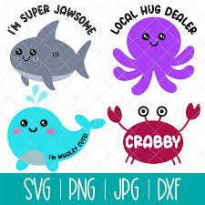 Download Cute Kawaii Ocean Animals Svg Bundle Whale Shark Octopus And Crab
